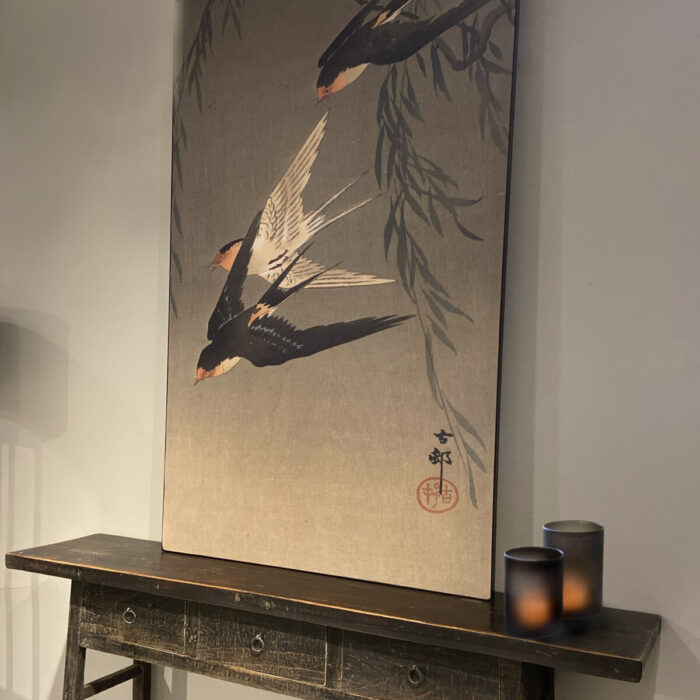 Artwork Three Red-billed Swallows in Diving Flight