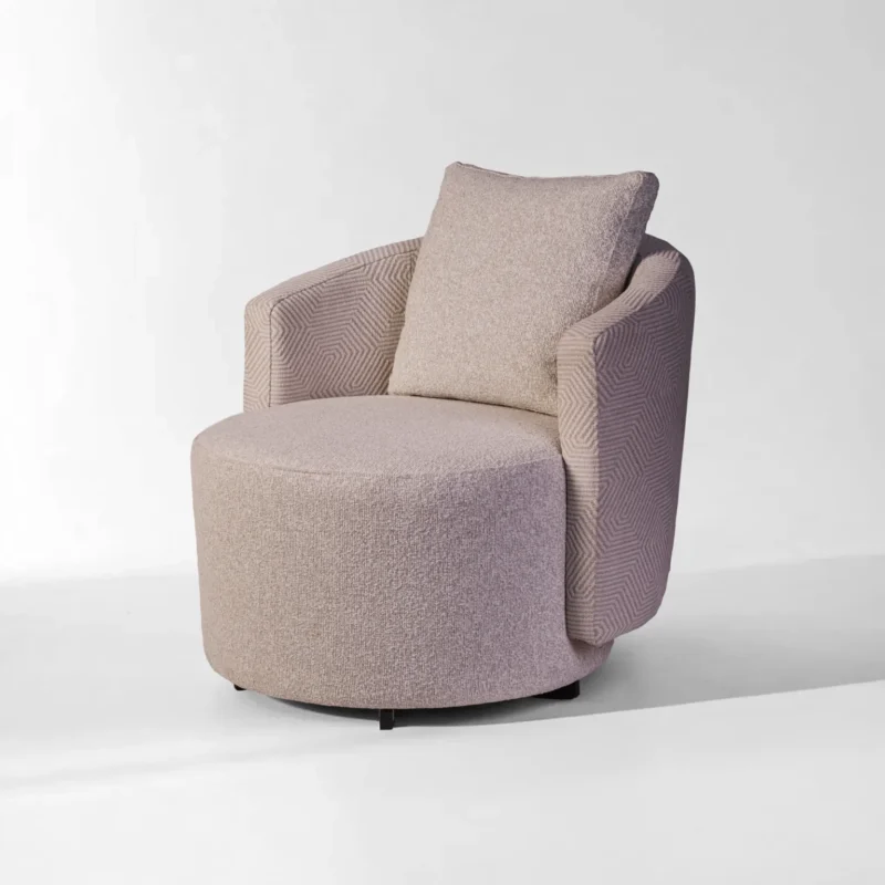 Modern, round, comfortable armchair.