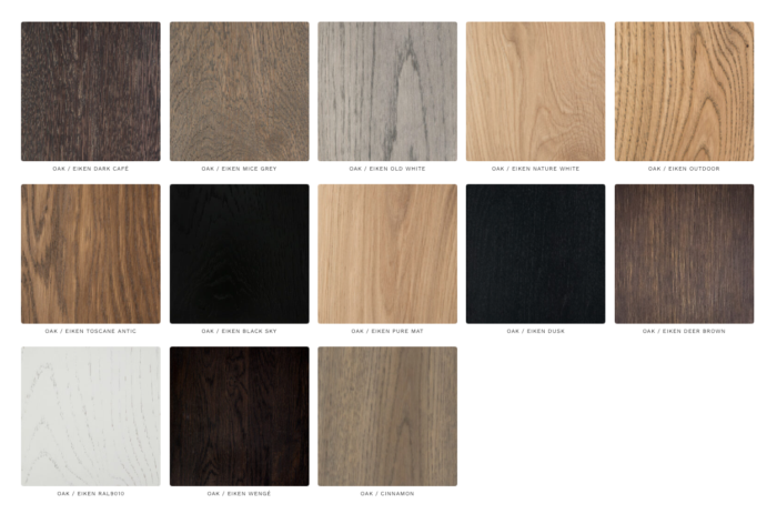 Diverse wood colours and finishes