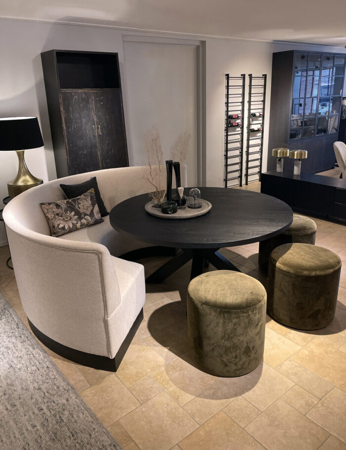Modern dining area with round table