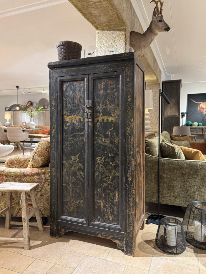 Antique Chinese Cabinet Hand-Painted With Mystical Landscape