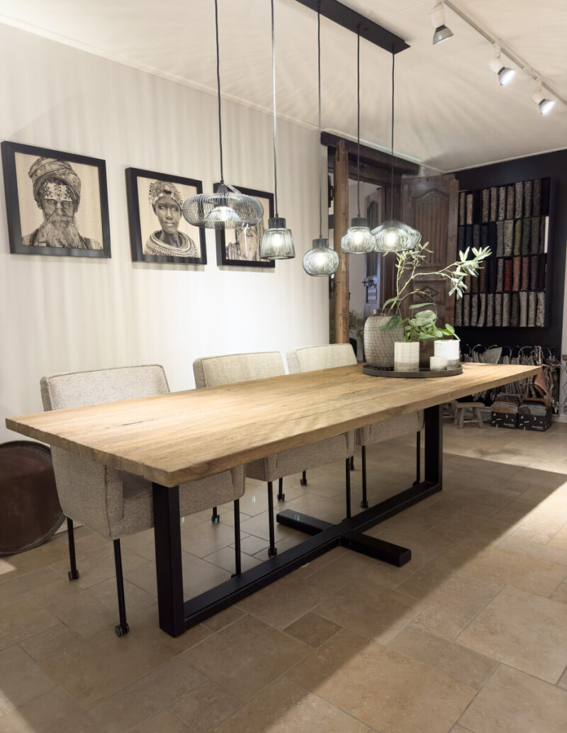 Modern dining room with wooden table