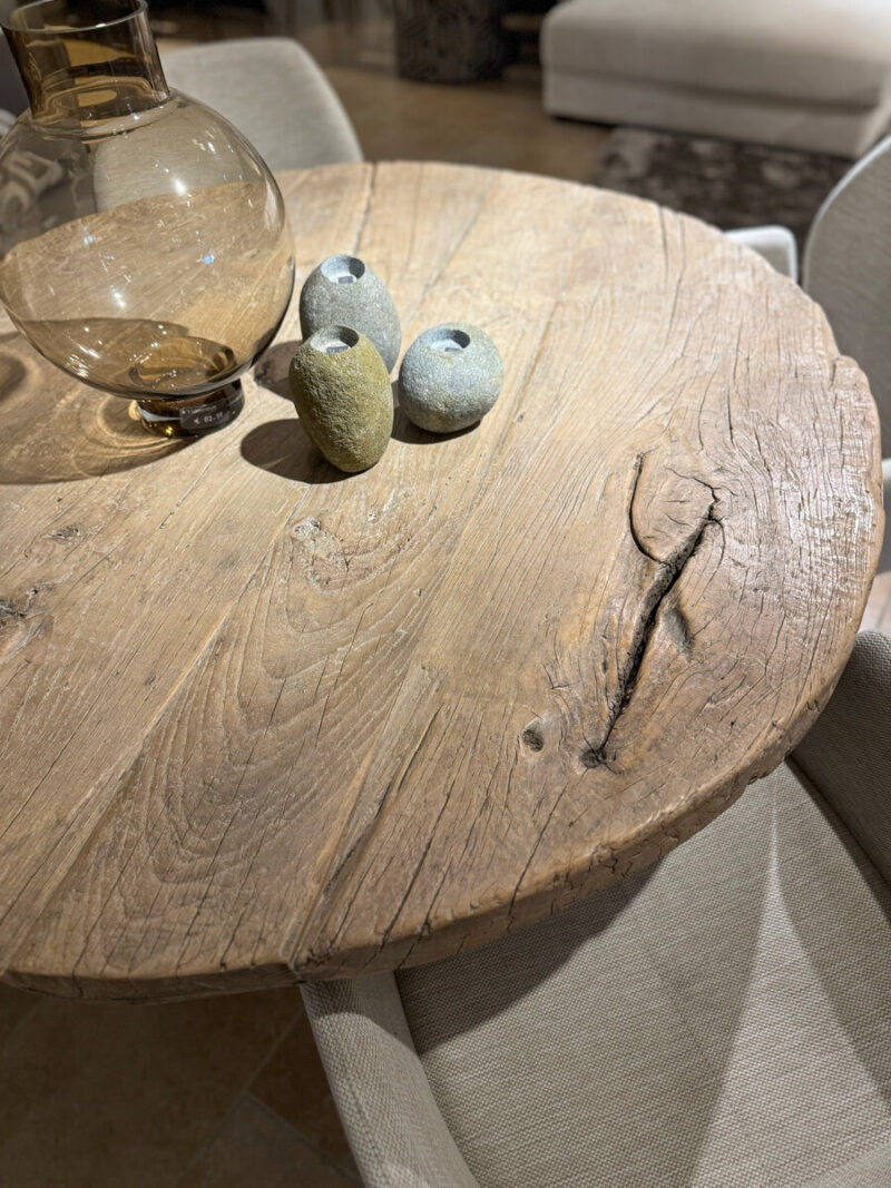 Wooden table with decorative objects