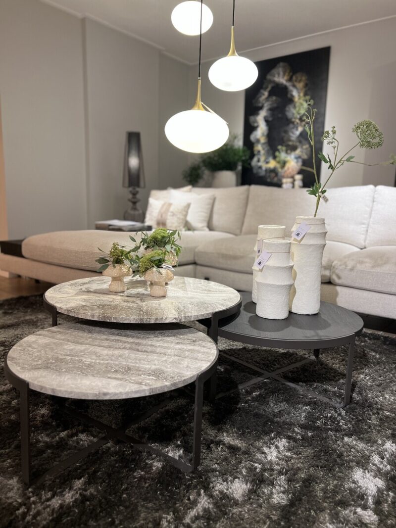 Modern living room with coffee tables.