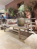 Wooden table with decorative vases