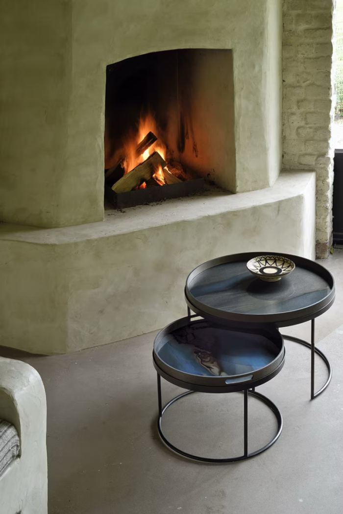 Modern living room with fireplace