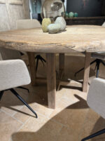 Wooden table with stone decoration