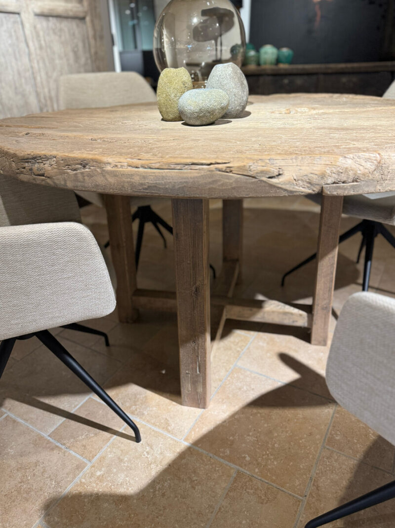 Wooden table with stone decoration