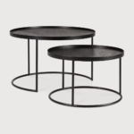 Twee zwarte ronde salontafels