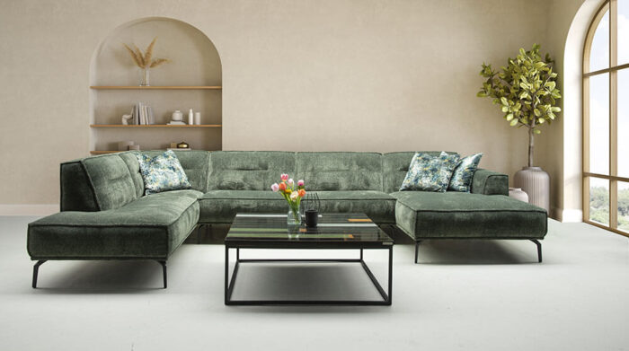 Modern green sofa with flowers