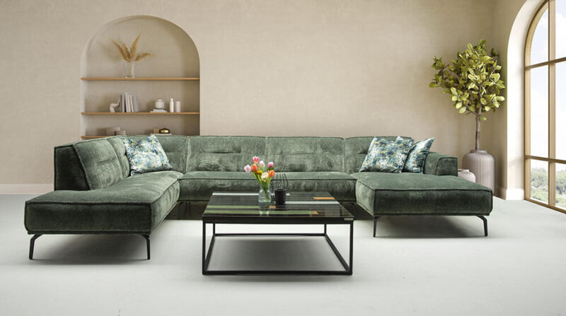 Modern green sofa with flowers