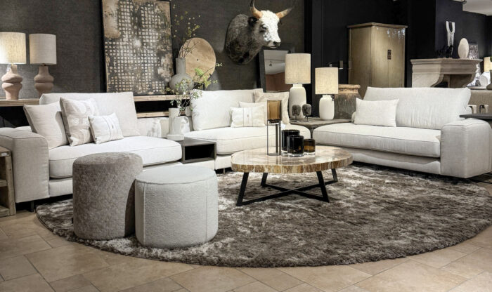 Modern living room with light furniture