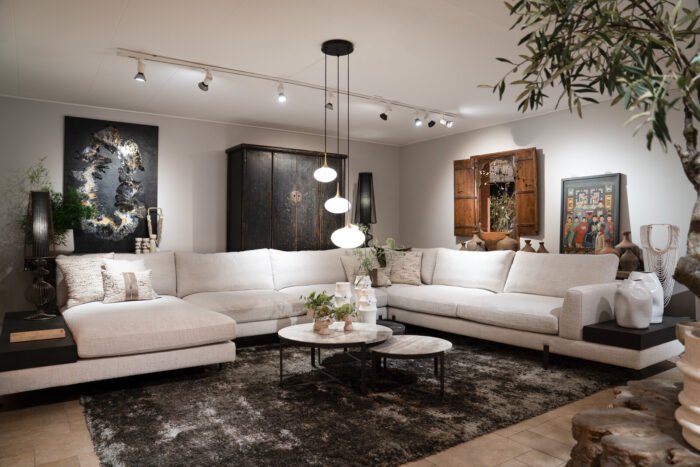 Modern living room with a comfortable sofa