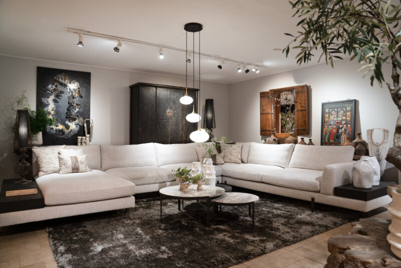 Modern living room with a comfortable sofa