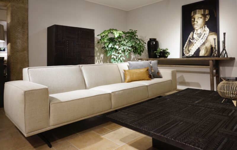 Modern living room with sofa and art