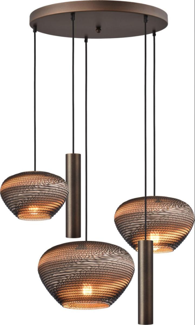 Pendant light, cardboard, 5-light, cocoa, round, 50cm